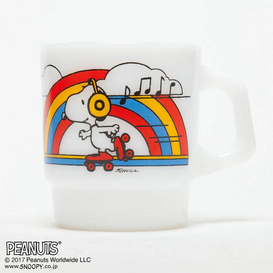 Fire-King Peanuts Snoopy Roller Skate Stacking Mug Cup Milk White Glass 215ml