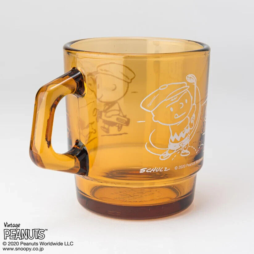 Fire-King Peanuts Snoopy GOLF Stacking Mug Cup Amber Glass 215ml Japan