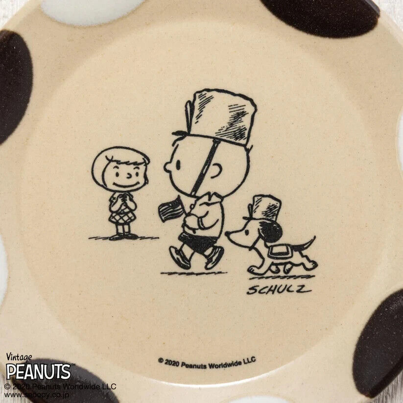 Peanuts Snoopy Parade Dish Plate Black White 17cm Pottery MASHICO Japan