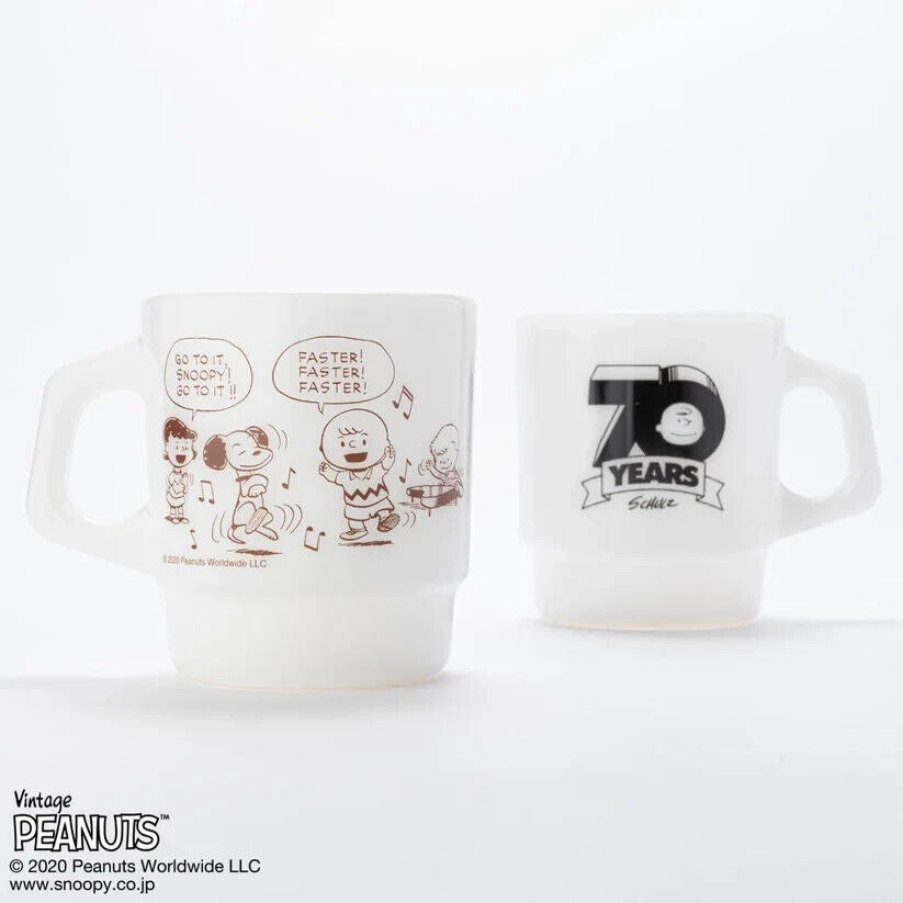 Fire-King Peanuts Snoopy 70 YEARS Stacking Mug Cup Milk White Glass 215ml Japan