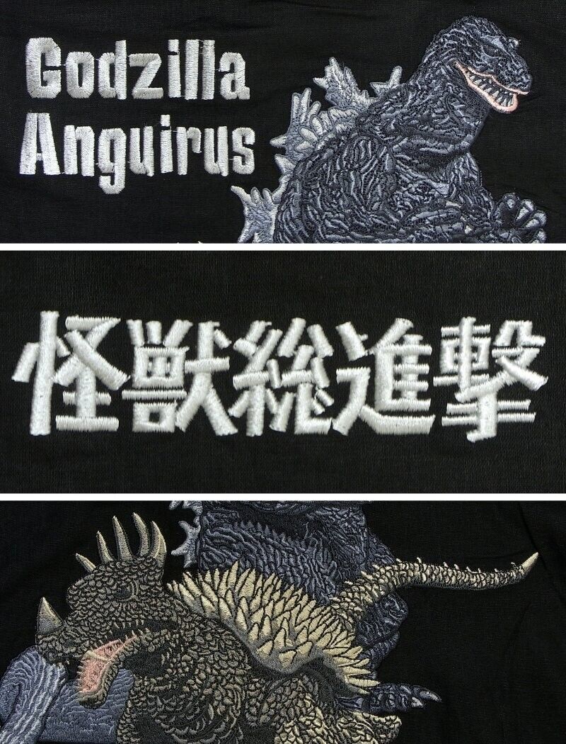 Godzilla Anguirus Kaiju Embroidery Shirt Short Sleeve Black L Size Unisex Japan