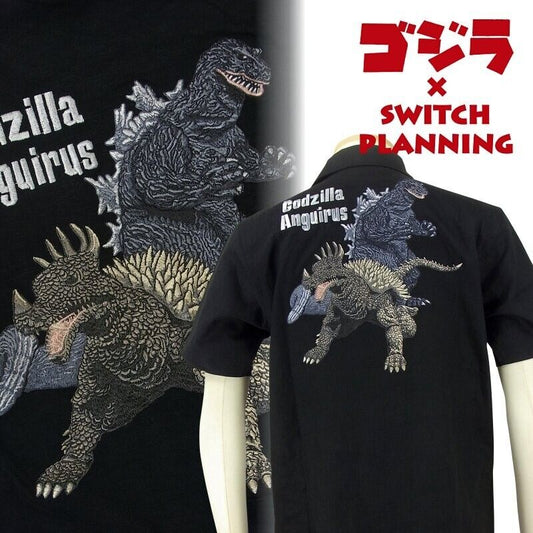 Godzilla Anguirus Kaiju Embroidery Shirt Short Sleeve Black L Size Unisex Japan