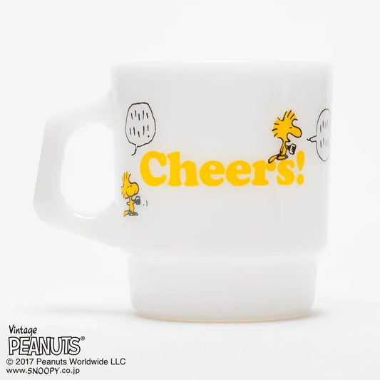 Fire-King Peanuts Woodstock Cheers Stacking Mug Cup Milk White Glass 215ml Japan