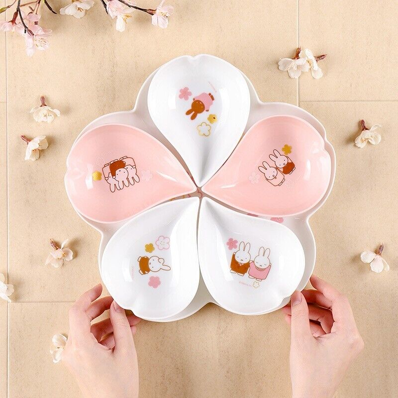 Flower Miffy Sakura Cherry Blossom Art Plate Set Porcelain Tableware Japan LTD