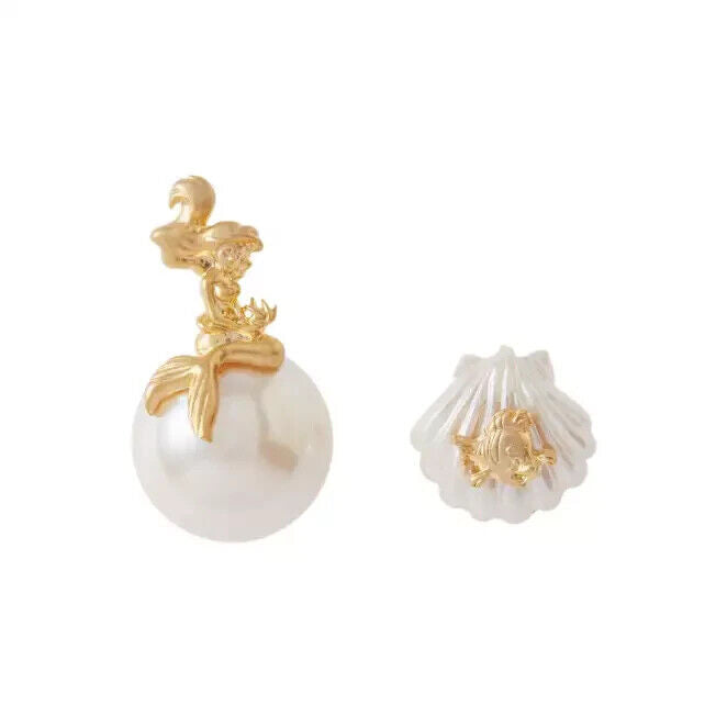 Disney Princess Little Mermaid Ariel Flounder Pearl Earrings Q-pot Japan