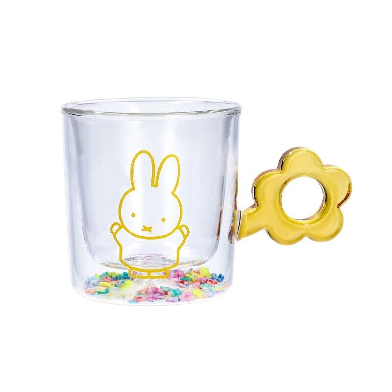 Miffy Double Wall Glass Tumblr Cup Flower Shower Handle Yellow 250ml Japan LTD