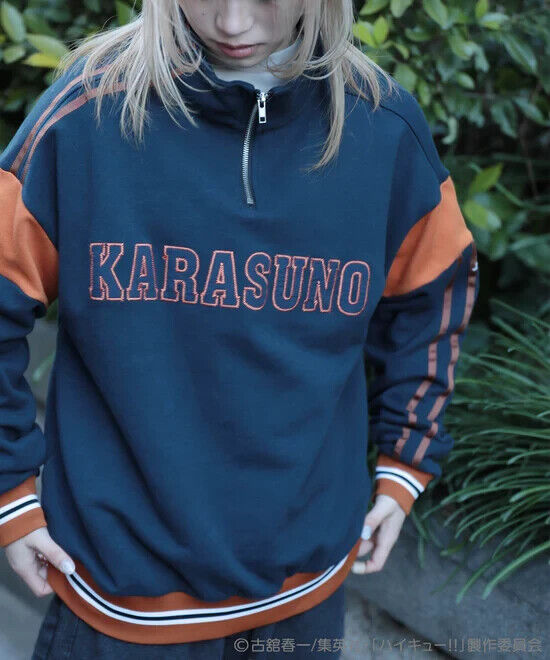 Haikyuu! Haikyu Karasuno Half Zip Sweatshirt Navy L Size Unisex Japan Limited