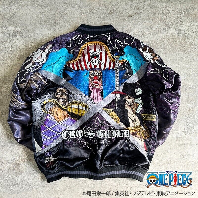 ONE PIECE Cross Guild Buggy Crocodile Mihawk Stain Jacket Embroidery Sukajan L