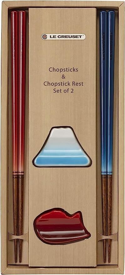 Le Creuset Meal 2 Good Set Chopstick Stick Cherry Red Marine Blue Japan New