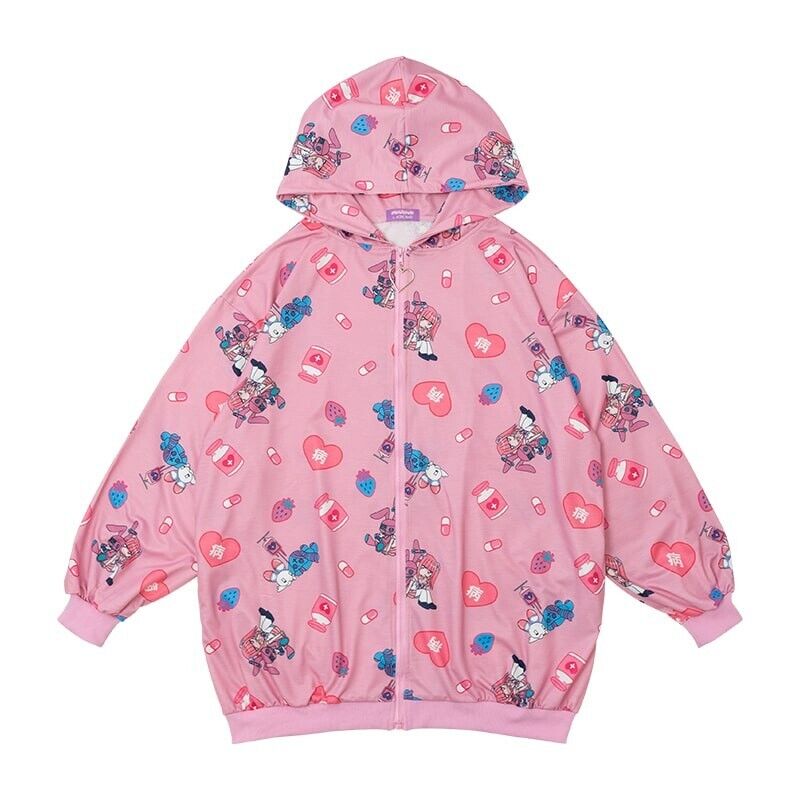 Sick Cute Warrior Menhera Chan Zip Hoodie Pink Harajuku Girl Japan