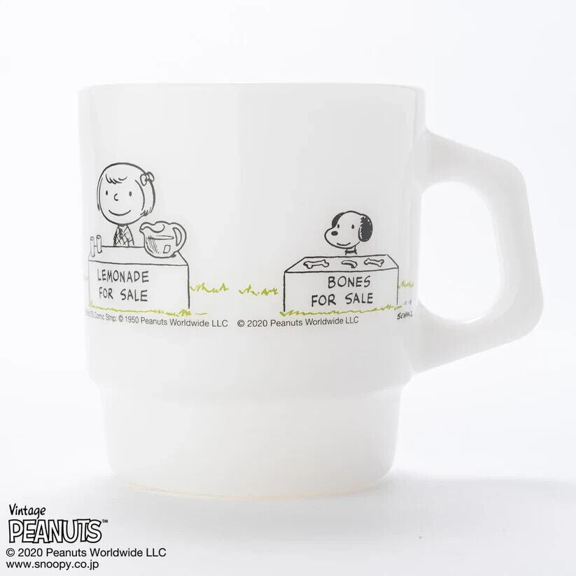 Fire-King Peanuts Snoopy FOR SALE Stacking Mug Cup Milk White Glass 215ml