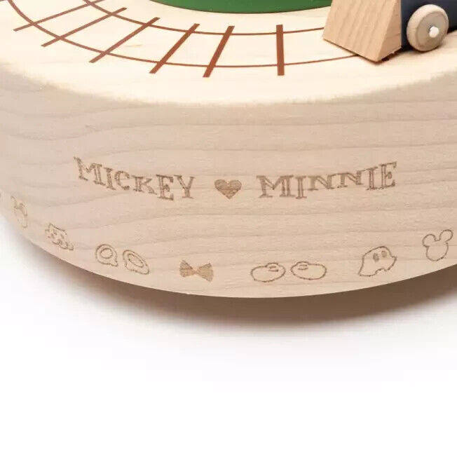 Disney Mickey & Minnie Mouse Locomotive Mechanical Music Box Wooden Japan LTD