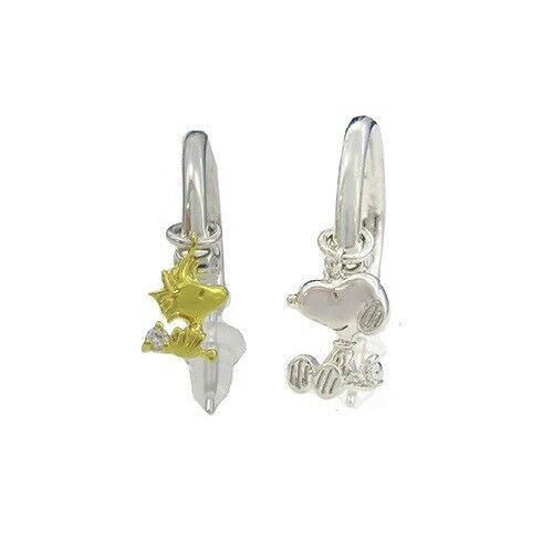 Peanuts Snoopy Woodstock Hoop Earrings w/ Charm Silver 925 Japan Limited