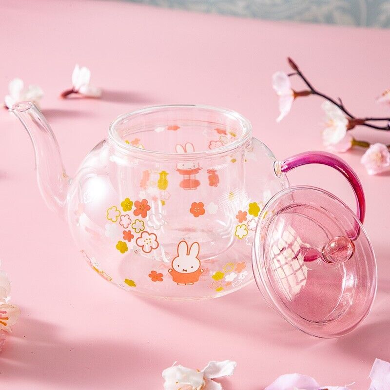 Miffy Sakura Flower Glass Tea Pot & Cup Set Heat Resistant Pink Japan Limited