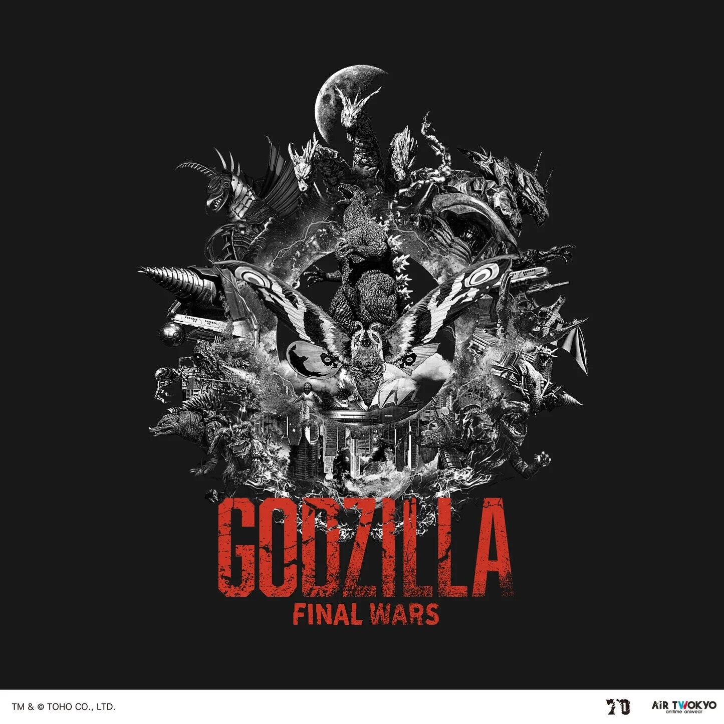 Godzilla 70th Anniversary FINAL WARS Illustration T-shirt XL Size Unisex Kaiju