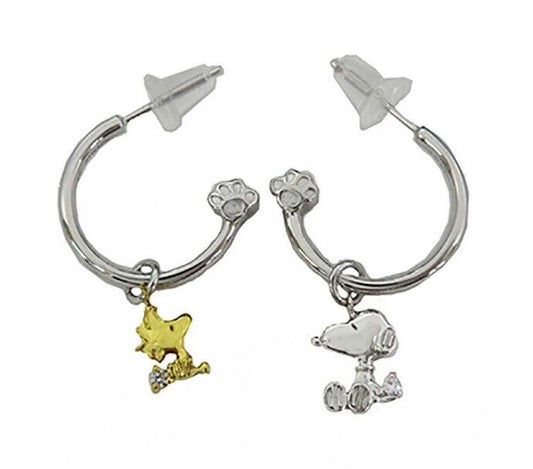 Peanuts Snoopy Woodstock Hoop Earrings w/ Charm Silver 925 Japan Limited