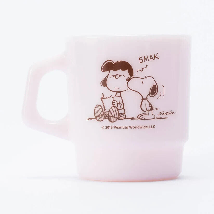 Fire-King Peanuts Snoopy LOVE Stacking Mug Cup Rose-ite Glass 215ml Japan