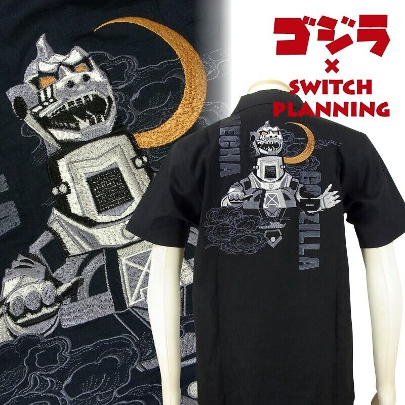 Mecha Godzilla Kaiju Embroidery Shirt Short Sleeve Black L Size Unisex Japan LTD