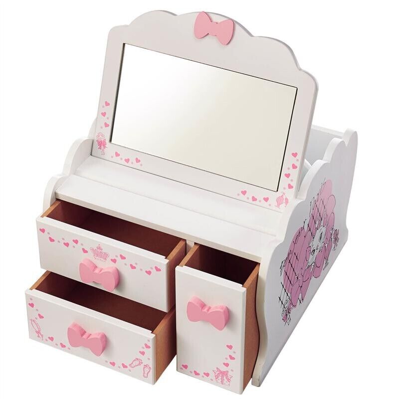 Disney Aristocats Marie Make Up Cosmetic Box Wooden w/ Mirror Chest Drawer