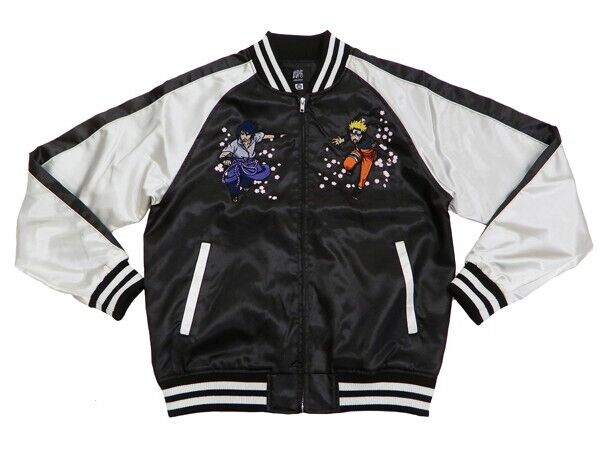 Naruto Uzumaki Sasuke Uchiha Embroidery Satin Jacket Black L Size Sukajan