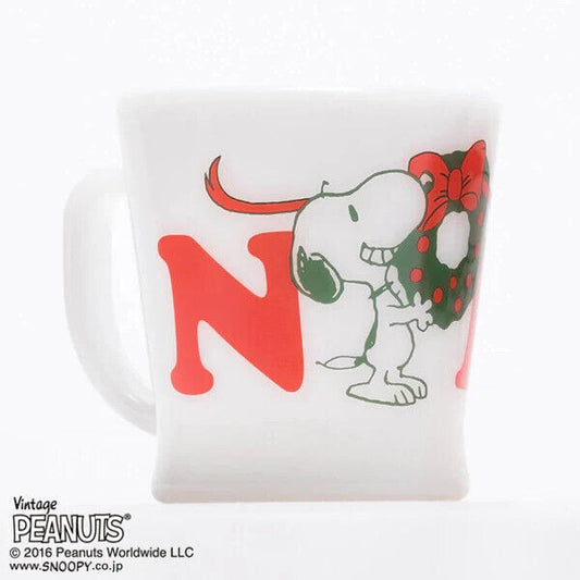 Fire-King Peanuts Snoopy NOEL Stacking Mug Cup Milk White Glass 215ml Japan