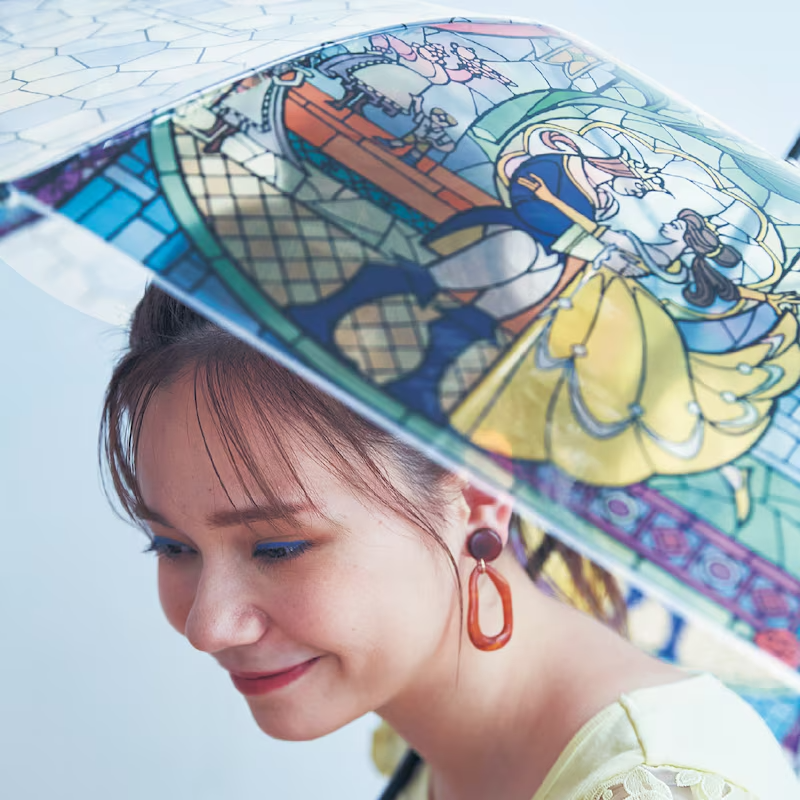 Disney Princess Beauty and the Beast Belle Stained Glass Plastic Vinyl Umbrella