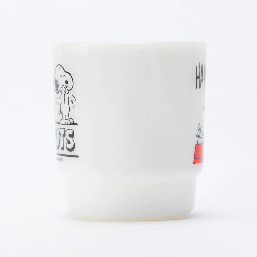 Fire-King Peanuts Snoopy LAUGH Stacking Mug Cup Milk White Glass 215ml Japan