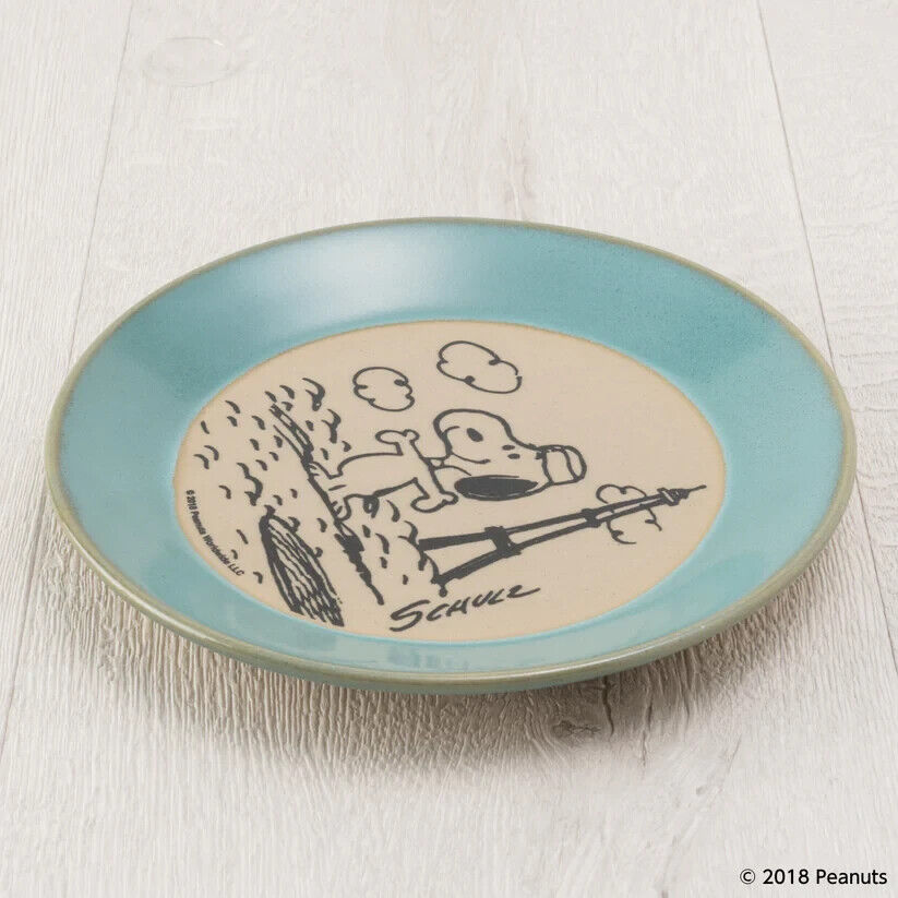 Peanuts Snoopy Paris Dish Plate Light Blue 17cm Pottery MASHICO Japan