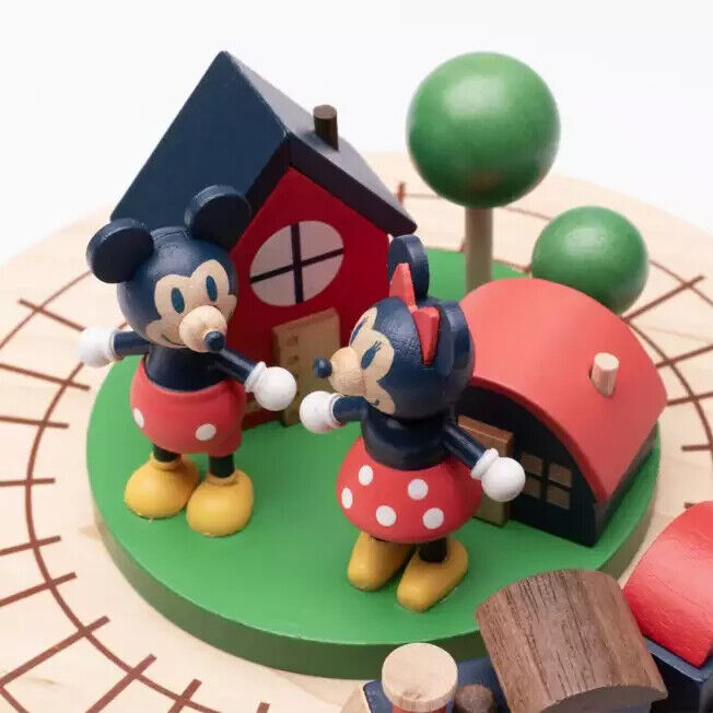 Disney Mickey & Minnie Mouse Locomotive Mechanical Music Box Wooden Japan LTD