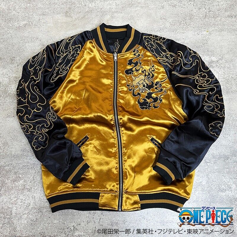 ONE PIECE Sanji Stain Jacket Embroidery Sukajan Reversible L Size Gold Black