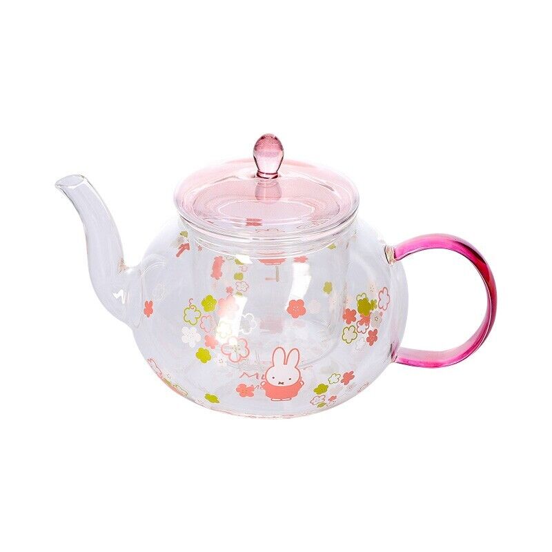 Miffy Sakura Flower Glass Tea Pot & Cup Set Heat Resistant Pink Japan Limited