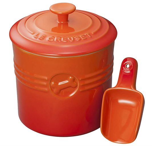 Le Creuset Pet Food Container with Scoop Dog Cat Treats Stocker Orange NEW JAPAN