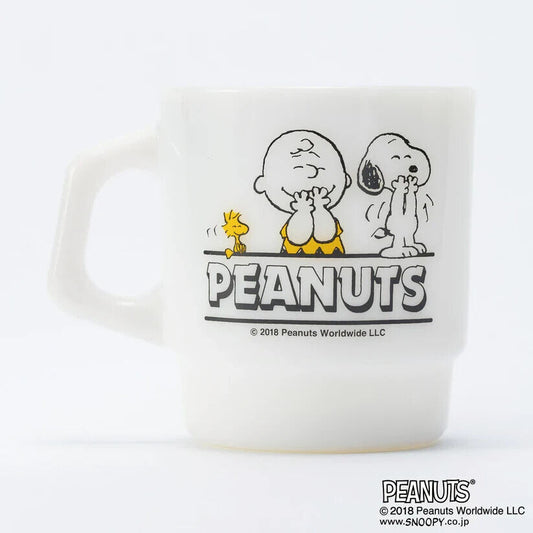 Fire-King Peanuts Snoopy LAUGH Stacking Mug Cup Milk White Glass 215ml Japan