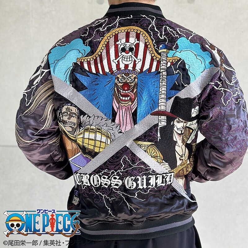 ONE PIECE Cross Guild Buggy Crocodile Mihawk Stain Jacket Embroidery Sukajan L