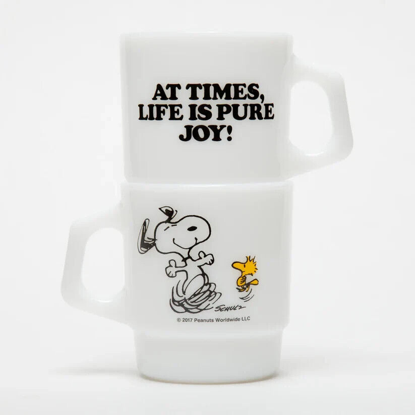 Fire-King Peanuts Snoopy JOY Stacking Mug Cup Milk White Glass 215ml Japan