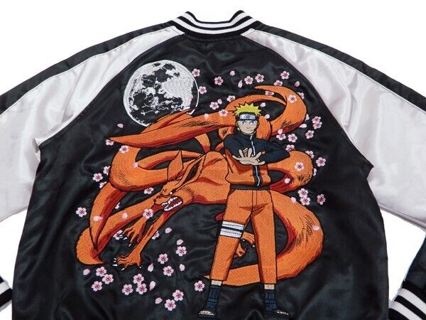 Naruto Shippuden The Nine-Tailed Embroidery Satin Jacket Black L Size Sukajan