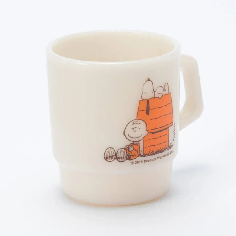 Fire-King Peanuts Snoopy PALS Stacking Mug Cup Light Ivory Glass 215ml Japan