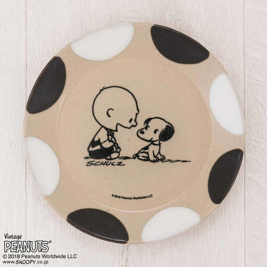 Peanuts Snoopy Charlie Brown Dish Plate Black White 17cm Pottery MASHICO Japan