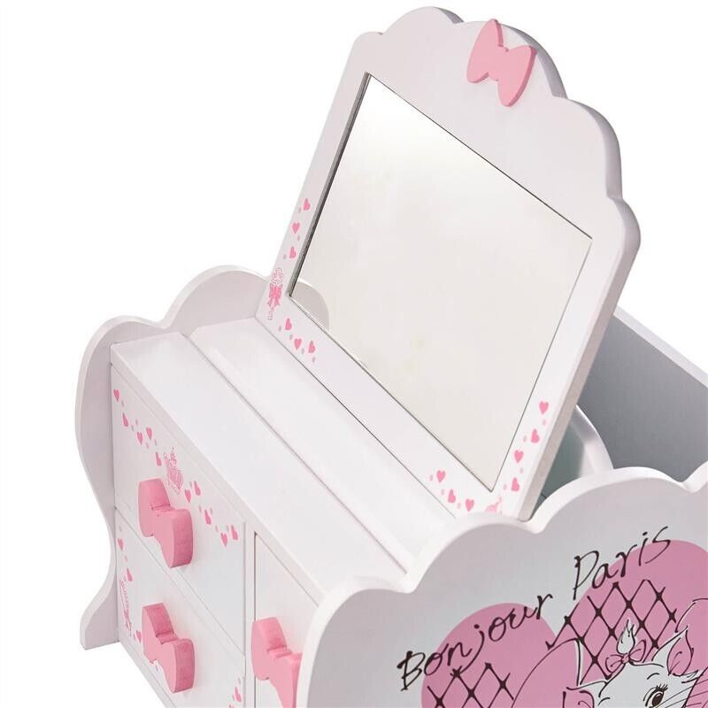 Disney Aristocats Marie Make Up Cosmetic Box Wooden w/ Mirror Chest Drawer