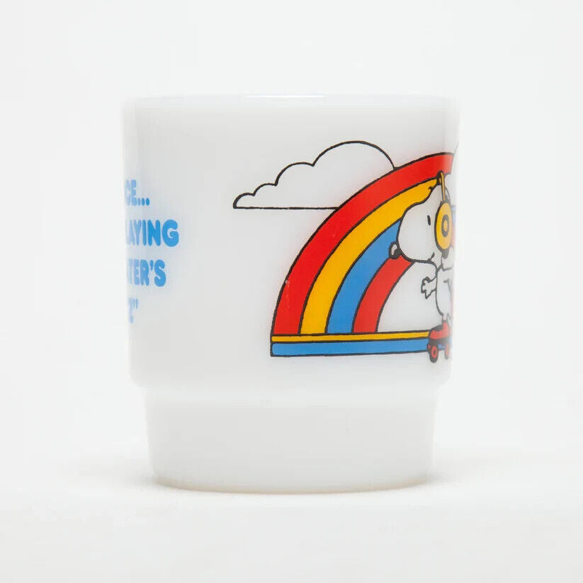 Fire-King Peanuts Snoopy Roller Skate Stacking Mug Cup Milk White Glass 215ml