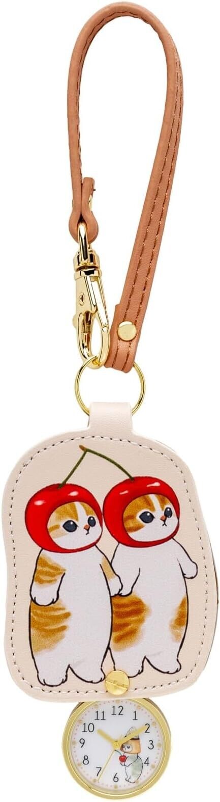 Mofusand Cherry Beige Pockey Watch Charm Key Ring Leather Japan Limited