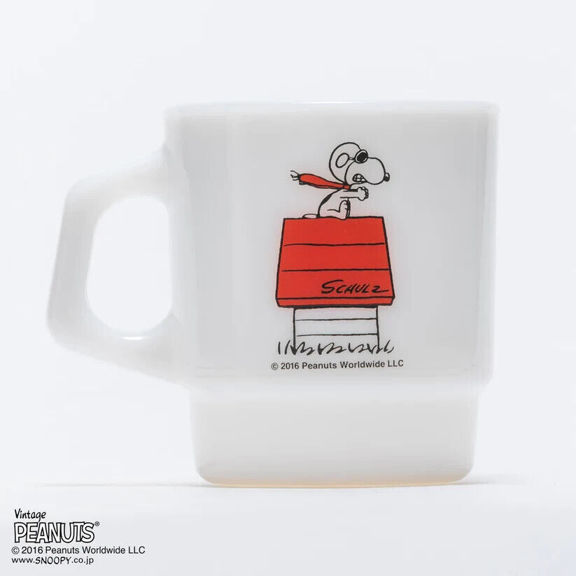 Fire-King Peanuts Snoopy Red Baron Stacking Mug Cup Milk White Glass 215ml Japan