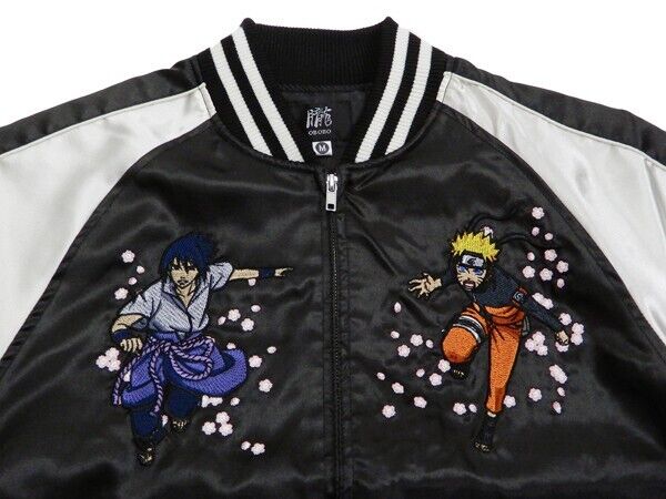 Naruto Uzumaki Sasuke Uchiha Embroidery Satin Jacket Black L Size Sukajan