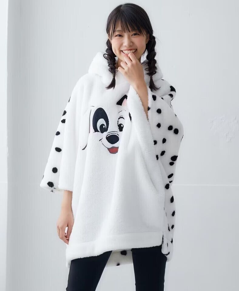 Disney 101 Dalmatians Boa Fluffy Hoodie Poncho w/ Ear Women Japan Cosplay