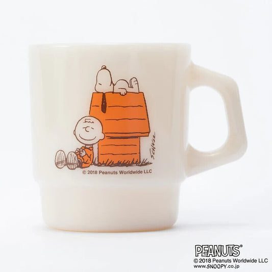 Fire-King Peanuts Snoopy PALS Stacking Mug Cup Light Ivory Glass 215ml Japan