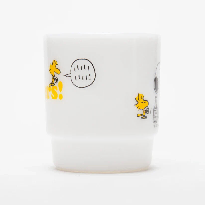 Fire-King Peanuts Woodstock Cheers Stacking Mug Cup Milk White Glass 215ml Japan