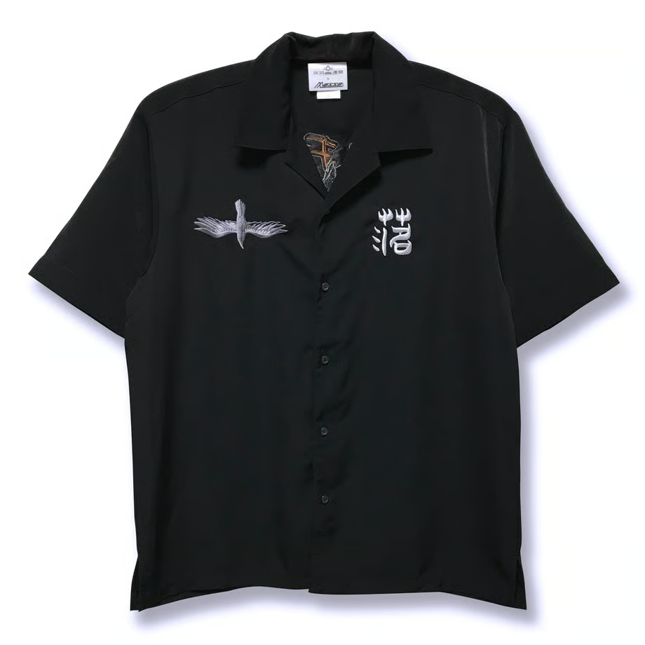 Haibane Renmei Rakka Shirt Short Sleeve Embroidery Black L Size Open Collar