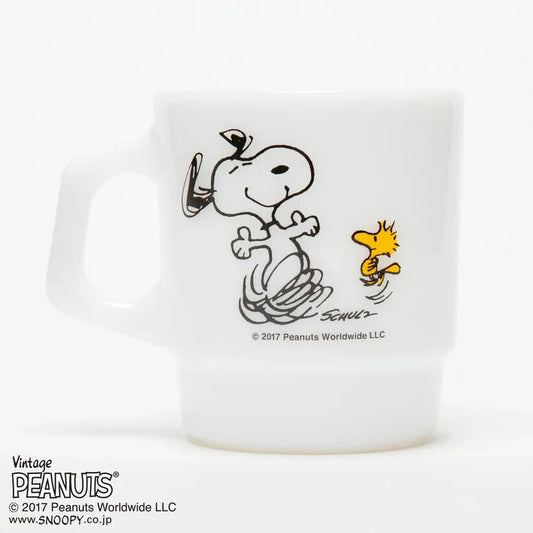 Fire-King Peanuts Snoopy JOY Stacking Mug Cup Milk White Glass 215ml Japan