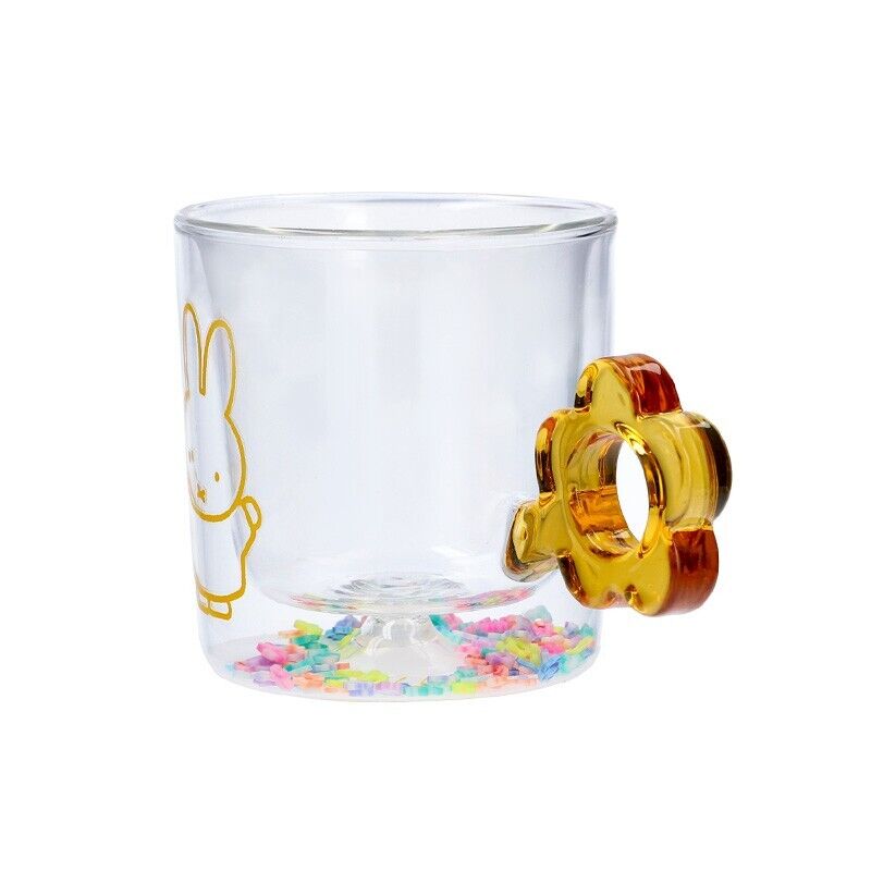 Miffy Double Wall Glass Tumblr Cup Flower Shower Handle Yellow 250ml Japan LTD