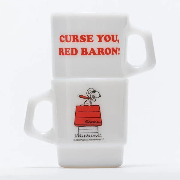 Fire-King Peanuts Snoopy Red Baron Stacking Mug Cup Milk White Glass 215ml Japan